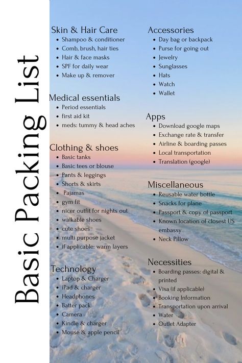 Packing List | Travel List | travel essentials | travel necessities | packing For international travel Surf Trip Packing List, Ibiza 2024, Outfit For Night Out, Summer Necessities, Travel Necessities, Mobile Website, Travel Wishlist, Surf Trip, Packing List For Travel