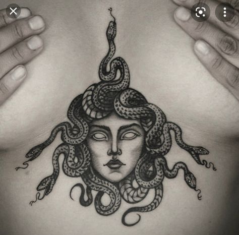 Goddess Medusa, Gothic Tattoos, Underboob Tattoo Designs, Catrina Tattoo, Medusa Tattoo Design, Petit Tattoo, Medusa Tattoo, Stomach Tattoos, Sternum Tattoo