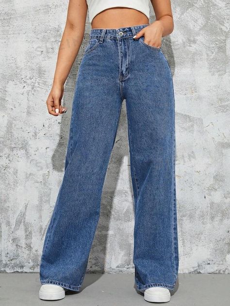 Denims For Women, Pantalones Boyfriend, Outfits Sport, High Waist Wide Leg Jeans, Dress Up Jeans, Denim Pants Women, Beachwear Fashion, Women Denim Jeans, Fashion Fits