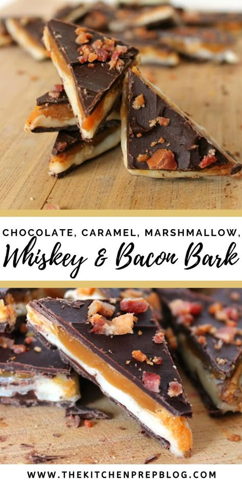 Bacon Bark, Whiskey Bacon, Caramel Bacon, Marshmallow Caramel, Melted Marshmallow, Bacon Desserts, Boozy Desserts, Candy Recipes Homemade, Bark Recipe