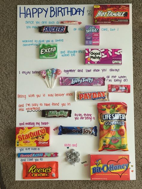 Candy Birthday Cards, Candy Posters, 18th Birthday Gifts For Boys, Gifts For 18th Birthday, Homemade Birthday Gifts, Candy Card, Candy Board, Candy Bar Birthday, Candy Grams