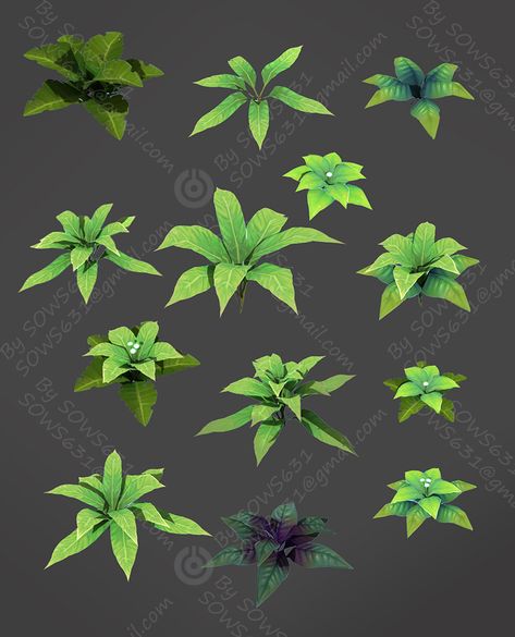 Low Poly Vegetation, Low Poly Plants, Plants Digital Art, Stylized Plants, Painted Plants, Plant Graphic, Plant Texture, Environment Props, Concept Art Tutorial