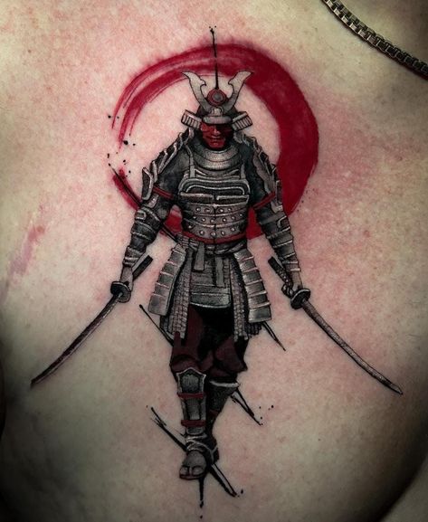 Samurai Tattoo Design Ideas For Men, Bartender Tattoo, Samurai Mask Tattoo, Ninja Tattoo, Polka Tattoo Designs, Samurai Warrior Tattoo, Geisha Tattoo Design, Trash Polka Tattoo Designs, Trash Polka Tattoos