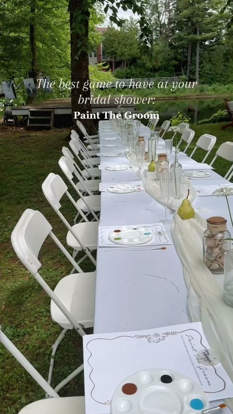 The best bridal shower game🎨👩🏻‍🎨 Paint the groom gave us all a goo... | TikTok Paint The Groom Bridal Shower Game, Bridal Shower Painting Activity, Bridal Shower Ideas Activities, Paint The Groom Bachelorette, Painting Bridal Shower Party, Hen Do Activities, Bridal Shower Painting, Kitchen Tea Ideas Bridal, Hens Lunch