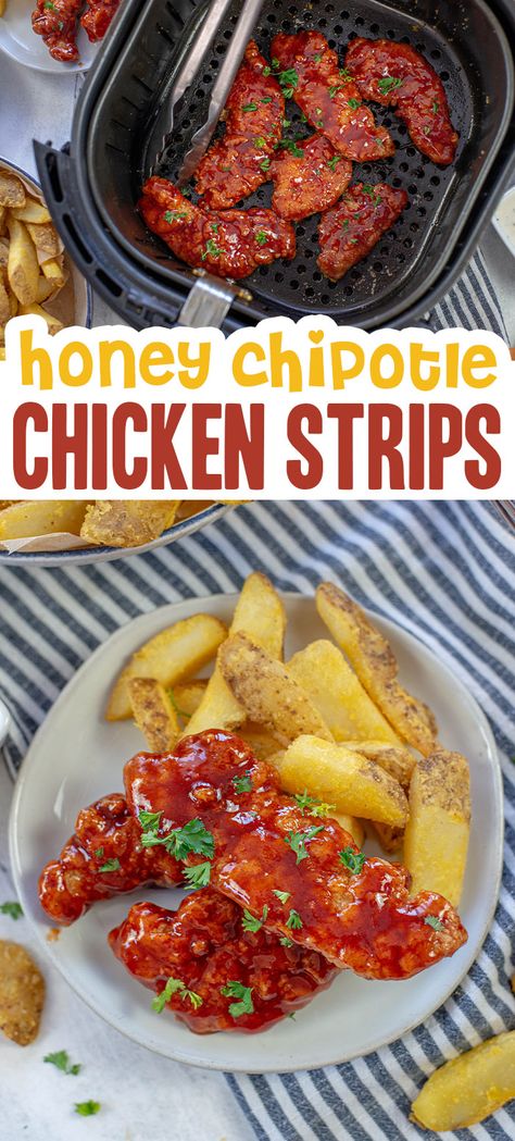 Chipotle Chicken Tenders, Honey Chipotle Sauce, Chicken Crispers, Breaded Chicken Strips, Air Fried Chicken Tenders, Honey Chipotle Chicken, Chicken Strip Recipes, Chicken Melts, Smoked Sausage Recipes