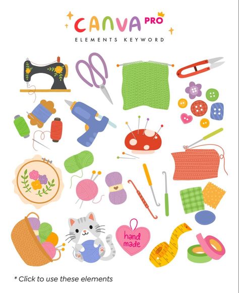 Handicraft Clipart Canva Element weeklymealpl Momo Illustration, Canva Stickers, Doodle Cute, Diy Planner Notebook, Keyword Elements Canva, Canva Elements Keyword, Graphic Design Tutorials Learning, Canvas Learning, Canva Element