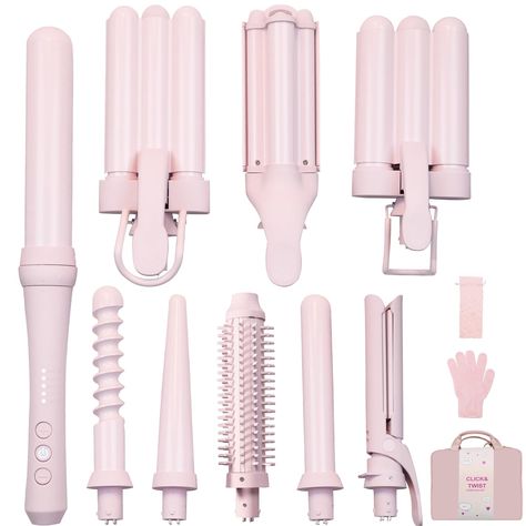 PRICES MAY VARY. 【9 Convertible Accessories for All Hair Style】 ----- There are 0.63", 0.87",1",1.25" four different sizes of our curling iron set, as well as a hot air comb and a hair straightener, easy to have various hairstyles at home. 【Ceramic PTC Heating Technology】----- Ceramic coating heated tube，instantly heated within 30 seconds, allowing you to quickly have beautiful curly hair. Electrical ceramic coatings can improve the protein structure of hair, making it smoother and more shiny. 【 Hair Curler Straightener, Things To Add To Ur Christmas List, Amazon Hair Must Haves, Hair Curling Ideas, Amazon Finds Under $10, Amazon Finds 2024, Hairstyles For Home, Hair Salon At Home, Cute Things To Buy On Amazon