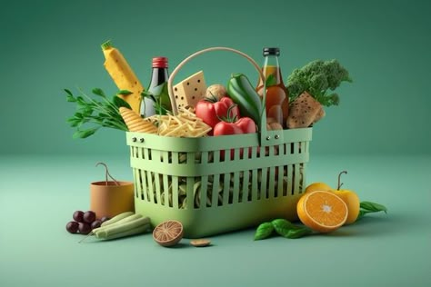 Shopping Basket Aesthetic, Grocery Background, Grocery Poster, Grocery Photography, Supermarket Photo, Grocery Shopping Aesthetic, Photo Basket, Mockup Inspiration, Coffee Advertising