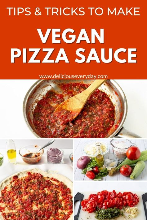 This is hands-down the best Vegan Pizza Sauce you'll ever make! It's refreshing and full of fresh flavor. Your pizza crust and all your favorite toppings will taste great with this delicious sauce. Vegan Pizza Sauce, Easy Vegan Pizza, Vegan Sauce Recipes, Homemade Pizzas, Quick Easy Vegan, Pizza Sauce Recipe, Vegan Lunches, Vegan Sauces, Oil Free Vegan