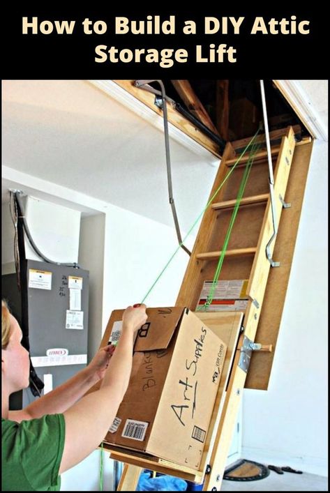 Elevate your storage game with this ingenious attic lift solution! Perfect for decluttering and optimizing space. Diy Attic Storage, Garage Organization Shelves, Attic Lift, Garage Wall Shelving, Storage Lift, Garage Organization Systems, Garage Systems, Garage Attic, Overhead Garage Storage