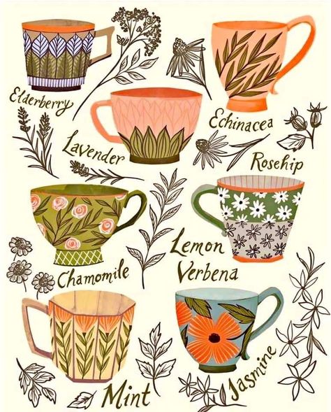 Cup Of Jasmine, Cozy Illustration, Tea Types, Powers Art, Tea Illustration, Arte Doodle, Tea Garden, Tea Art, Foto Art