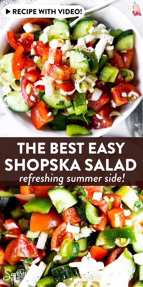 Shopska Salad, Bbq Salads, Summer Side Dish, Fresh Salad Recipes, Serbian Recipes, Bulgarian Recipes, Summer Side Dishes, Summer Dishes, Picnic Food