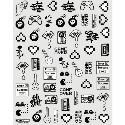 Gaming Game Over Nail Stickers - UK Nail Stickers | ShopKeeki Nail Stickers Printable, Stickers Usa, Nail Templates, Gaming Stickers, Nails Decals, Usa Nails, Uk Nails, Minimal Tattoo Design, Png Stickers