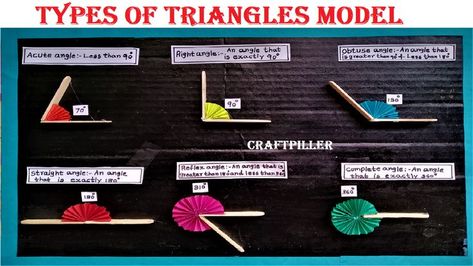 types of triangle model | maths model | craftpiller  | maths TLM for teachers | teaching aids Teaching Aids For Maths, Maths Model, Maths Tlm, Angles Math, Math Models, Types Of Angles, Acute Angle, Straight Angle, Math Projects