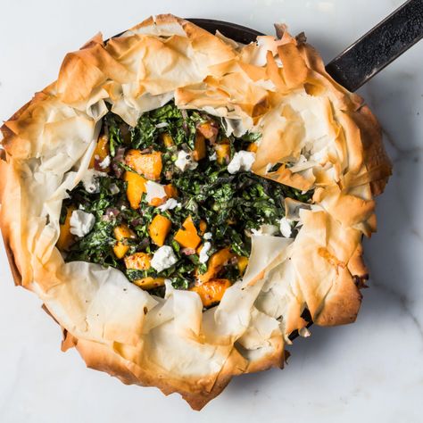 Pies For Dinner, Kale And Goat Cheese, Skillet Pie, Phyllo Pie, Best Butternut Squash Recipe, Kale Feta, Butternut Squash Kale, Dinner Pies, Vegetable Tart