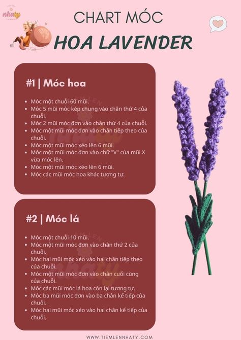 Cách Móc Len Hoa Lavender Lãng Mạn Ngọt Ngào 2 Lavender Crochet, Crochet Chart, Crochet Accessories, Crochet Tutorial, Crochet Flowers, Lavender, Amigurumi, Crochet Patterns, Lily