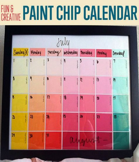 Organize your office space with these DIY office crafts and hacks. These ideas will leave your space functional, organized and a place you'll love to be! Paint Sample Calendar, Paint Chip Calendar, Teen Diy, Paint Chip Crafts, Teenage Girl Room, Desk Diy, Diy Quotes, Paint Sample, Dry Erase Calendar