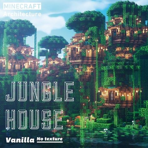 Minecraft Jungle Builds Ideas, Treehouse Village Minecraft, Minecraft Treehouses Jungle, Minecraft Jungle Farm, Minecraft Jungle Base Ideas, Minecraft Jungle Village Ideas, Minecraft Building Ideas Jungle, Minecraft House Jungle, Jungle Base Minecraft