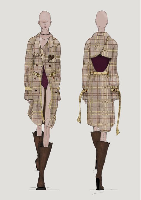 Tartan trench coat #fashionsketch #fashionillustrations Trench Coat Style, Fashion Sketch, Coat Fashion, Fashion Sketches, Fashion Illustration, Tartan, Trench Coat, Sketch, Style Inspiration