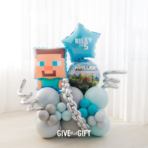 Minecraft Balloons Minecraft Balloon Bouquet, Minecraft Balloons, Balloon Bar, Happy 5th Birthday, Balloon Bouquet, 5th Birthday, Minecraft, Balloons, Bar