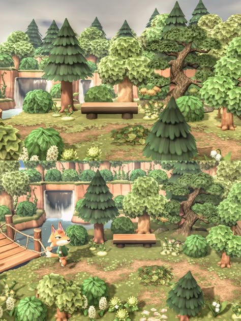 Forest Acnh Ideas, Island Inspiration Animal Crossing, Acnh Island Ideas List, Animal Crossing Island Inspiration Forest, Forest Core Island Acnh, Wood Code Acnh, Forest Island Acnh, Forest Animal Crossing Ideas, Woodsy Animal Crossing