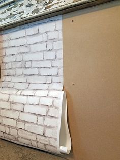 Fireplace With Faux Brick, Brick Wallpaper Fireplace, Diy Fireplace Ideas, Diy Chimney, Distressed Fireplace, Varathane Wood Stain, Fireplace Box, Arched Wall Decor, Cardboard Fireplace