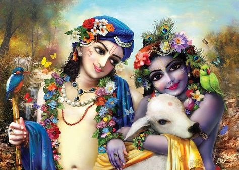 Krishna and Balarama with a cow Krishna Balram, Baby Krishna, Radha Krishna Wallpaper, Jai Shree Krishna, Krishna Radha Painting, Radha Krishna Pictures, Krishna Radha, Radha Krishna Art, Radha Krishna Photo