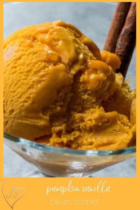 There is always room for dessert if you serve sorbet. This creamy pumpkin sorbet with cinnamon and nutmeg has all the elements of pumpkin pie.The essence of pumpkin pie comes alive in this creamy sorbet. The perfect complement to any fall meal. #glutenfree #dairyfree #dessert Healthy Pumpkin Ice Cream, Pumpkin Nice Cream, Pumpkin Ice Cream Recipe, Coconut Milk Ice Cream, Pumpkin Cream Cheese Muffins, Moist Pumpkin Bread, Pumpkin Ice Cream, Dairy Free Ice Cream, Cream Kitchen