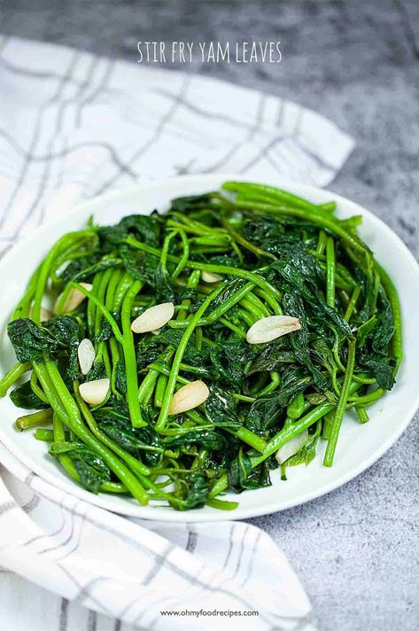 Sweet Potato Leaves Recipe, Gai Lan Recipe, Pomelo Recipe, Broccoli With Oyster Sauce, Chinese Broccoli Recipe, Yam Leaves, Sweet Potato Stir Fry, Sweet Potato Leaves, Chinese Broccoli