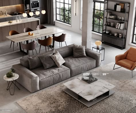 Stock Photo : Well furnished living room render Loft Interiors, Design Apartment, Loft Style, Living Room Decor Apartment, A Living Room, Modern Apartment, Apartment Living Room, Apartment Interior, Apartment Living