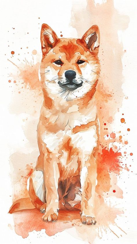 Shiba Inu Watercolor, Akita Inu Drawing, Shiba Inu Dog Drawing, Shiba Inu Painting, Shiba Inu Drawing, Water Animals Art, Shiba Inu Illustration, Shiba Inu Art, Asian Dogs