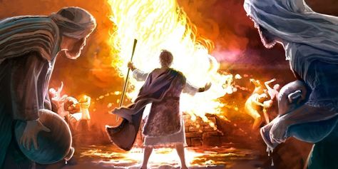 Elijah vs Baal Bible Desktop Wallpaper, Story Of Abraham, Ancient Israelites, Bible Images, Bible Illustrations, Bible Characters, Prophetic Art, Jesus Stories, Biblical Art