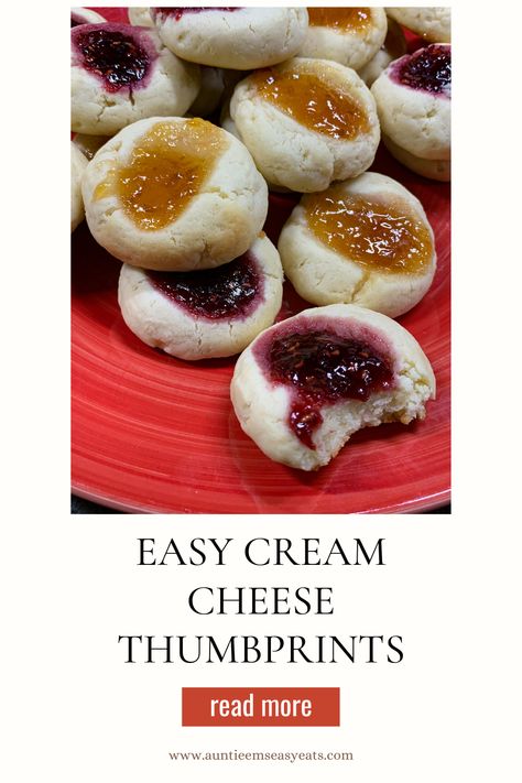 Cheesy Thumbprint Cookies, Jelly Center Cookies, Thumbprint Cookies With Cream Cheese, Cream Cheese Thumbprint Cookies Recipe, Cream Cheese Cookies Recipes Easy, Cream Cheese Cookies Recipes, Cream Cheese Thumbprint Cookies, Cheese Thumbprint Cookies, European Cookies