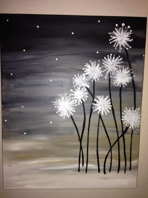 Dandelions. DIY Canvas Painting.  So   pretty! I've done this one! Super easy and turns out beautiful! Cuadros Diy, Easy Canvas, Easy Canvas Painting, Soyut Sanat Tabloları, Canvas Painting Diy, Night Painting, Beginner Painting, Diy Canvas, Learn To Paint