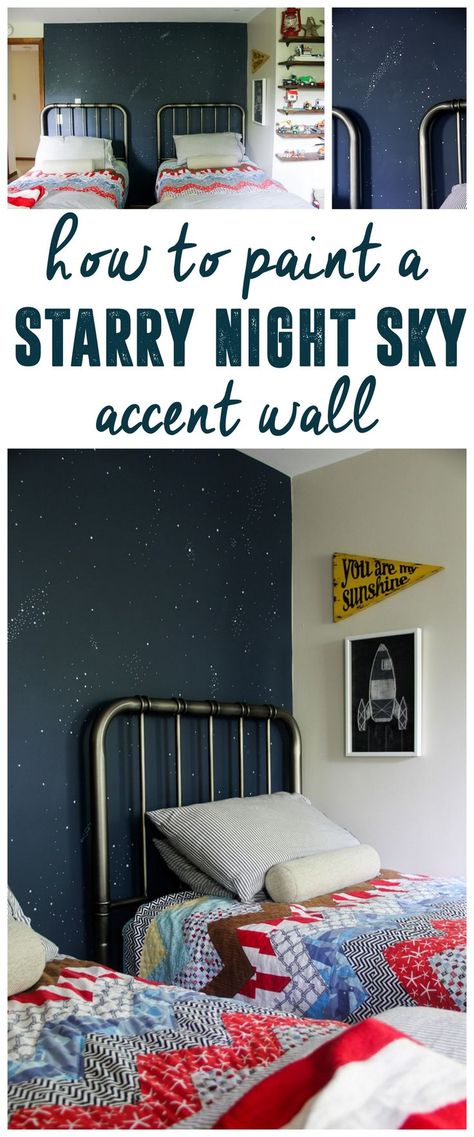 Night Sky Accent Wall, Starry Sky Mural, Star Accent Wall www.BrightGreenDoor.com Constellation Accent Wall, Diy Constellation Wall, Toddler Accent Wall, Kids Accent Wall Boys, Star Accent Wall, Boys Accent Wall, Space Accent Wall, Accent Wall Kids Room, Constellation Bedroom