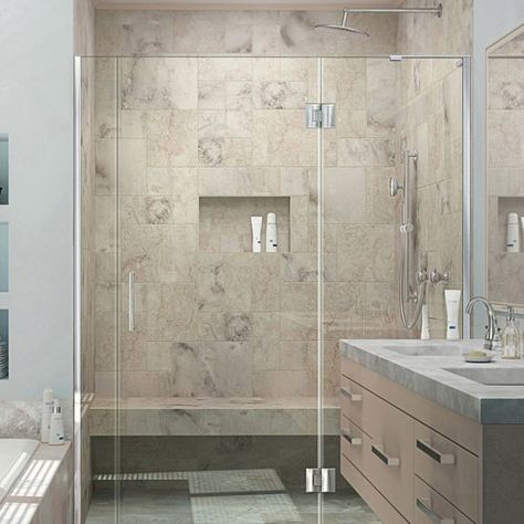 Found it at Wayfair - Unidoor-X 63.5" x 72" Hinged Shower Door Dreamline Shower, Hinged Shower Door, Frameless Hinged Shower Door, Bathroom Vanity Style, Stone Tub, Bathroom Console, Bathroom Vanity Sizes, Walk In Shower Designs, Shower Door Hardware