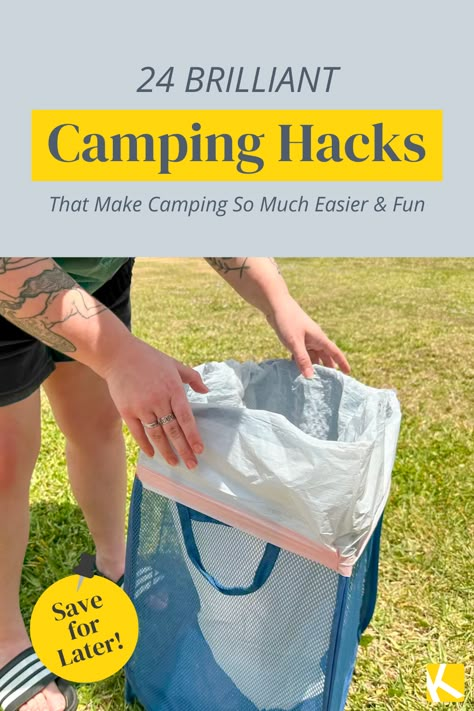 These genius camping hacks will make your next camping trip so much more enjoyable! Whether we're talking tasty camping food, easy camping meals, what items are camping essentials, or just smart camping ideas- The Krazy Coupon Lady brings you all the outdoor camping tips you never knew you needed. Get the kids and family involved in your weekend camping aesthetic trip with fun nature games, easy ways to keep bugs away, and delicious campfire treats. Read on for all our camping tips and tricks! Camping Made Easy Ideas, Camping Hacks That Are Borderline Genius, Easy Diy Camping Hacks, Camping Set Ups Ideas, Cabin Hacks Tips, Summer Camping Hacks, Family Tent Camping Hacks, Camping Tricks And Tips, Camping Trip Food Ideas