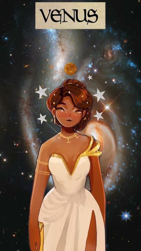 Venus As A Human, Moon And Sun Fanart, Planets As Humans Art, Aphrodite Fashion, Vintage Planets, Venus Aphrodite, Venus Planet, Planet Drawing, Space Vintage