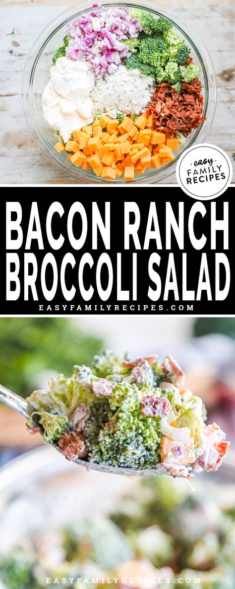 Ranch Broccoli, Salad Bacon, Salad Broccoli, Cold Side Dishes, Bacon Broccoli, Salad Keto, Broccoli Salad Bacon, Easy Family Recipes, Bbq Side Dishes