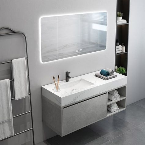 Florida Bathroom, Bathroom 2023, Floating Sink, Bathroom Improvements, Floating Bathroom Vanities, Wall Mounted Bathroom Cabinets, Bathroom Vanity Designs, Mounted Vanity, Floating Bathroom Vanity