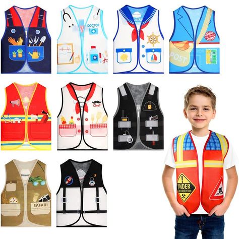 10 Pcs Kids Community Helper Dress Up Vest Career Cosplay Cloth Toddlers Occupation Pretend Play Costume Career Costumes, Kids Role Play, Pretend Play Costumes, Role Play Costume, Community Helper, Dress Vest, Kids Dress Up, Girls Dress Up, Up Costumes