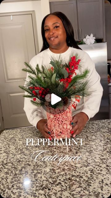 Kimberly Ross on Instagram: "Alright finally got around to getting this peppermint centerpiece done. I’ve been seeing everywhere on social media and I really wanted to make one. Anyway if you have any questions let me know. #christmasdecorations #christmascenterpiece #christmas2023" Peppermint Vase Filler, Christmas Centerpieces Red And White, Candy Cane Table Centerpiece, Peppermint Christmas Centerpiece, Peppermint Centerpieces Diy, Present Centerpieces Christmas, Gift Centerpiece Ideas, Peppermint Centerpiece Ideas, Cocktail Table Christmas Decor