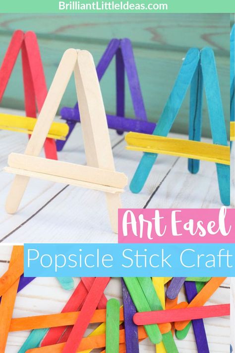 Ready for a quick craft for kids?  This craft needs 3 things to complete & you can display your drawings with a cute Popsicle Stick Art Easel. Craft Stick Easel, Popsicle Stick Art For Kids, ขวดโหล Mason Jar, Popsicle Stick Art, Popsicle Stick Crafts For Kids, Diy Easel, Popsicle Art, Blessed Christmas, Pencil Crafts