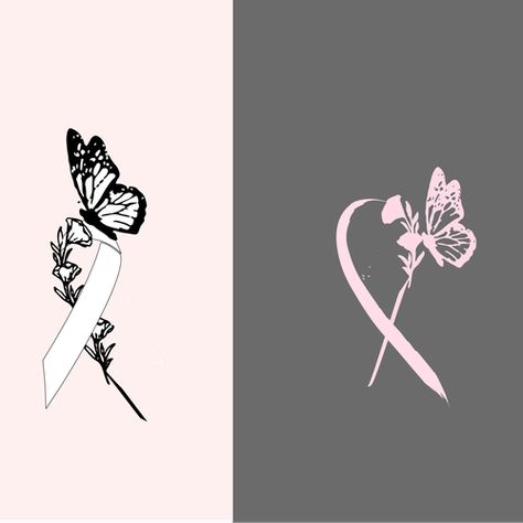 Tattoo With Butterfly, Pink Ribbon Tattoos, Survivor Tattoo, Mastectomy Tattoo, Awareness Tattoo, Remembrance Tattoos, Ribbon Tattoos, Illustration Tattoo, Tatuaje A Color