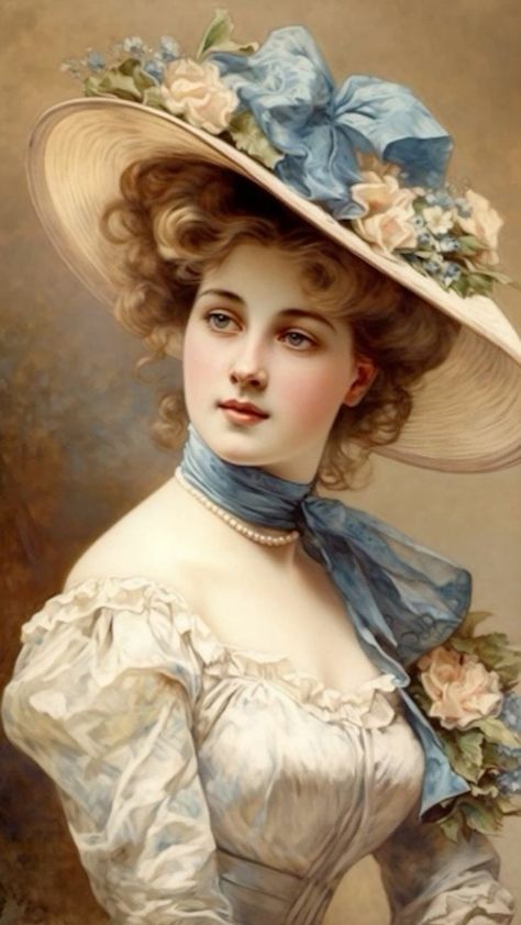 1800s Portraits, Edwardian Hat, Victorian Portraits, Victorian Paintings, Victorian Ladies, Gibson Girl, Painted Ladies, Victorian Lady, Victorian Women