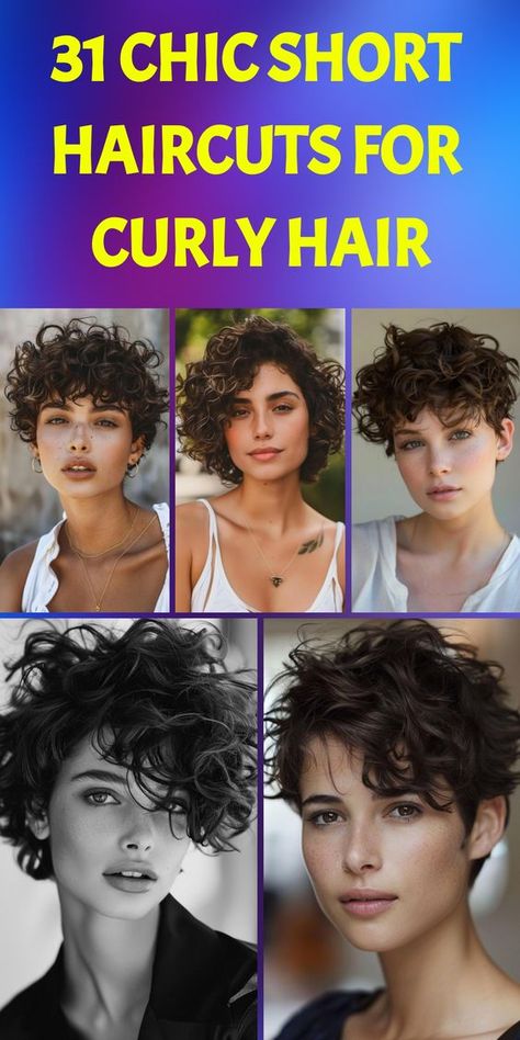 Check out these 31 fabulous short haircuts for curly hair that will make you stand out. From layered cuts to asymmetrical bobs, these styles offer a variety of looks. Discover the best ways to style your curly hair with these beautiful short haircuts. Hair Cuts For Short Hair Women Curly, Short Layers For Curly Hair, Short Curly Hair Updo For Wedding, Curly Short Layered Hair, Curly Pixie Bob Haircut, Short Thick Curly Haircuts, Short Haircuts For Thick Curly Hair, Short Hair Cuts For Curly Hair, Pixie Curly Haircut