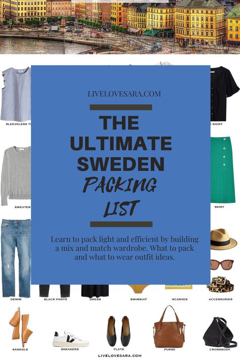 Summer In Sweden Outfits, Stockholm Packing List, Pack For 3 Weeks, Travel Wardrobe Summer, Sweden Outfit, Spring Packing List, Packing List Spring, Summer Packing List, Stockholm Outfit