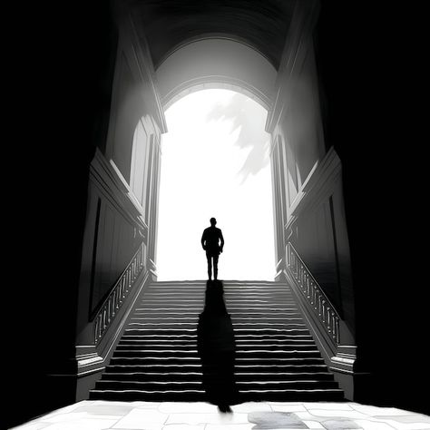 Man Walking Up Stairs, Walking On Stairs, Walking Stairs, How To Draw Stairs, Walking Up Stairs, Silhouette Of A Man, Person Silhouette, Top Of Stairs, Black Figure