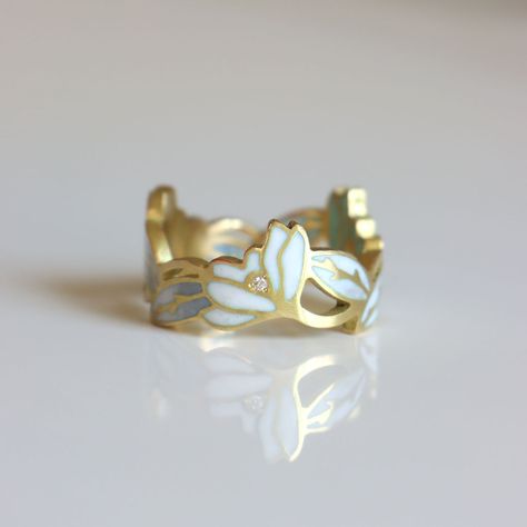 Mother Of Pearl Wedding Ring, Ancient Rings, Art Nouveau Ring, Vine Ring, Designer Rings, Gold Satin, Jewelry Lookbook, Enamel Ring, Repeat Pattern