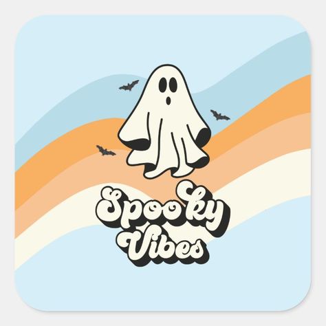 Retro groovy Ghost Halloween birthday party stickers in blue and orange. Spooktacular birthday bash invite with retro ghost and bats. Halloween party favor stickers, Halloween party, birthday party stickers, birthday party favors, ghost, autumn, fall, spooky vibes, cute, orange and blue, retro, party favor, stickers Groovy Ghost, Halloween 1st Birthdays, Spooky One, Retro Ghost, Halloween Wallpaper Cute, Birthday Party Stickers, Halloween Graphics, Ghost Cartoon, Party Stickers